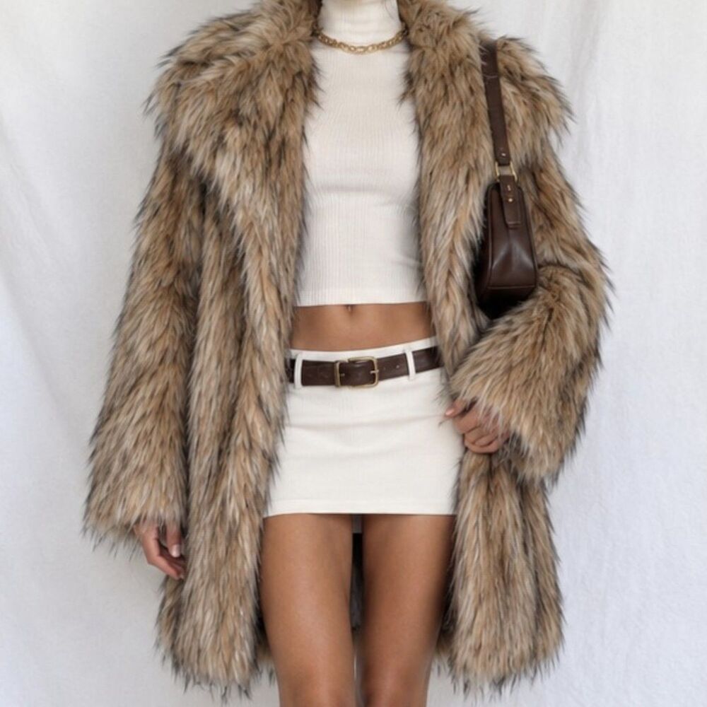 Vintage Y2K Brown Faux Fur Oversized Teddy Coat Jacket Size S